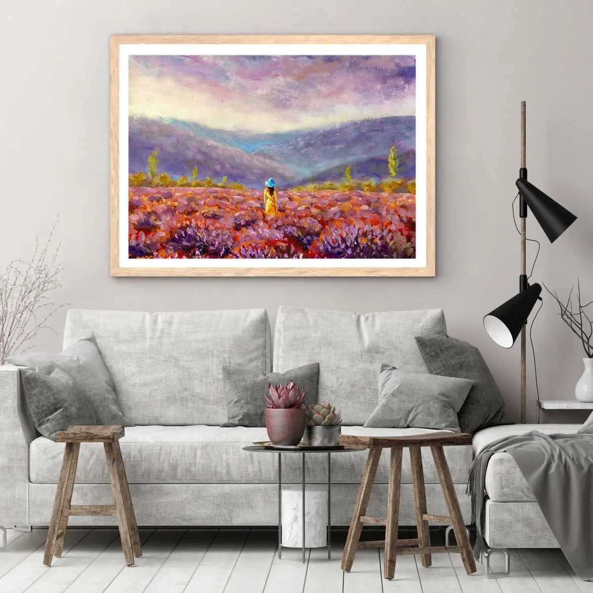 Poster in einem Rahmen aus heller Eiche - In einer Lavendelwelt - 70x50 cm