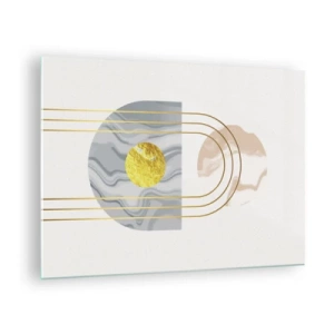 Glasbild - Bild auf glas - Abstraktes Gemälde in Gold und Grau - 70x50cm - Helligkeit und Brillanz - Moderne Wanddekoration für Wohnzimmer und Schlafzimmer ARTTOR