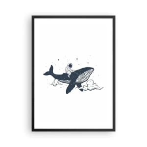 Poster in einem schwarzem Rahmen - Eine farbenfrohe Illustration einer Weltraumrakete, die zwischen den Sternen fliegt. - 50x70cm - Weltraumabenteuer - Moderne Wanddekoration für Wohnzimmer und Schlafzimmer ARTTOR