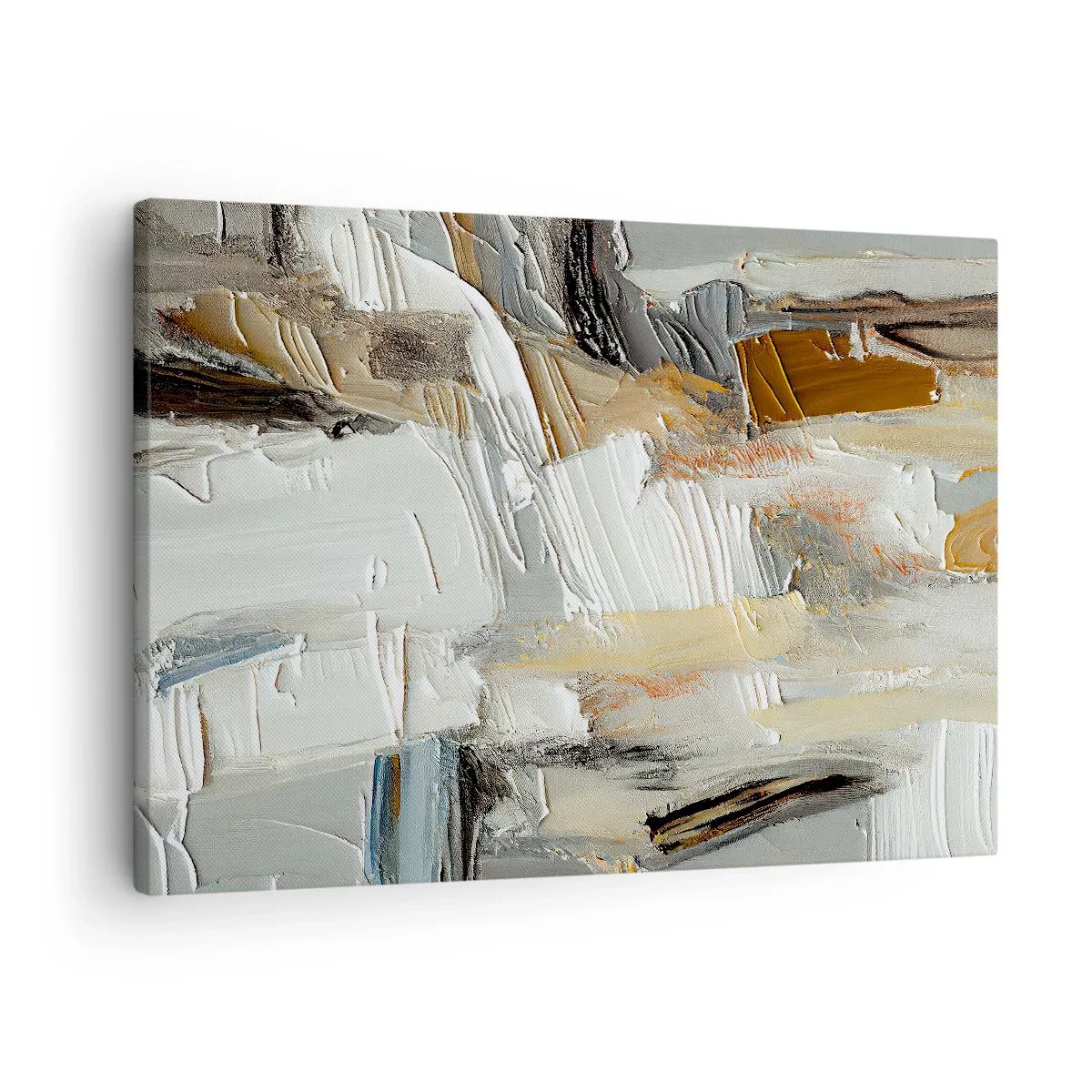 Bild auf Leinwand - Leinwandbild - Texturale Abstraktion in Erdtönen und Weiß - 70x50cm - Bunte Schichten - Moderne Wanddekoration für Wohnzimmer und Schlafzimmer ARTTOR