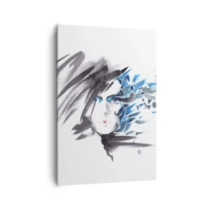 Bild auf Leinwand - Leinwandbild - Künstlerische Aquarell-Gesichtsbemalung mit blauen Akzenten - 70x100cm - Sinnliches Portrait in Grau und Blau - Moderne Wanddekoration für Wohnzimmer und Schlafzimmer ARTTOR