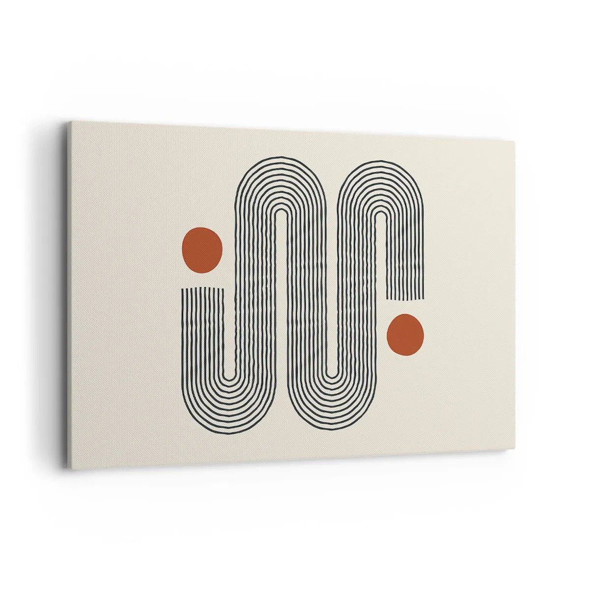 Bild auf Leinwand - Leinwandbild - Geometrisches Muster mit Linien und orangefarbenen Kreisen - 120x80cm - Vom Anfang bis zum Ende - Moderne Wanddekoration für Wohnzimmer und Schlafzimmer ARTTOR