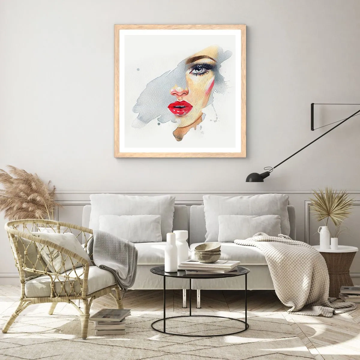 Poster in einem Rahmen aus heller Eiche - Abspiegeln in einem Wassertropfen - 30x30 cm