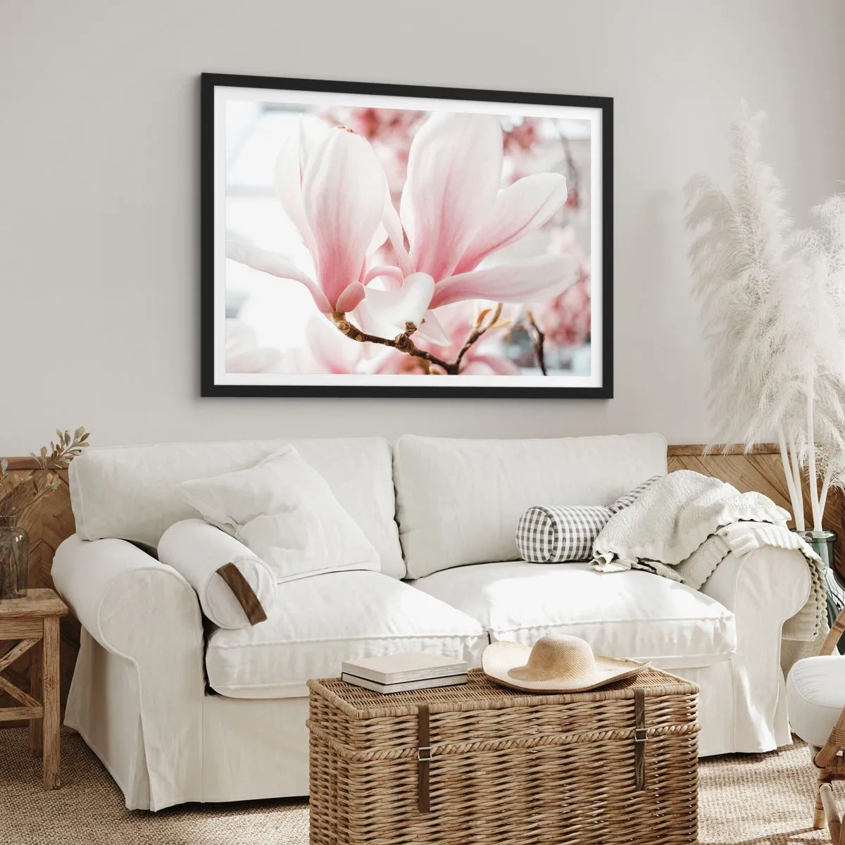Poster in einem schwarzem Rahmen - Zarte Magnolienblüten in Pastelltönen - 70x50cm - Eine Fülle von Zärtlichkeit - Moderne Wanddekoration für Wohnzimmer und Schlafzimmer ARTTOR