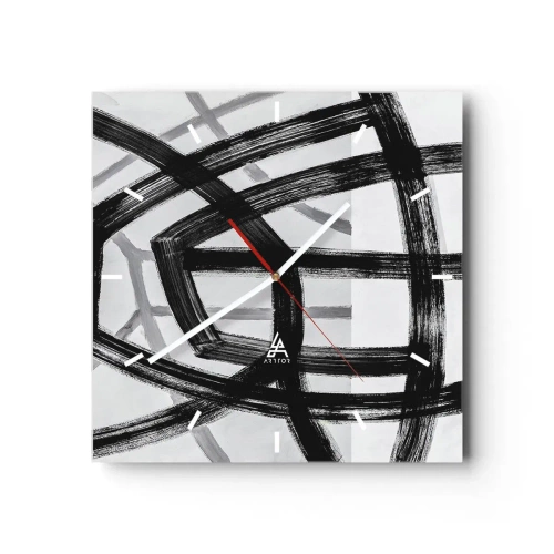 Wanduhr - Glasuhr - Schwarz-weiße abstrakte Linien, die sich auf hellem Hintergrund kreuzen - 30x30cm - Bautiefe - Moderne Wanddekoration für Wohnzimmer und Schlafzimmer ARTTOR
