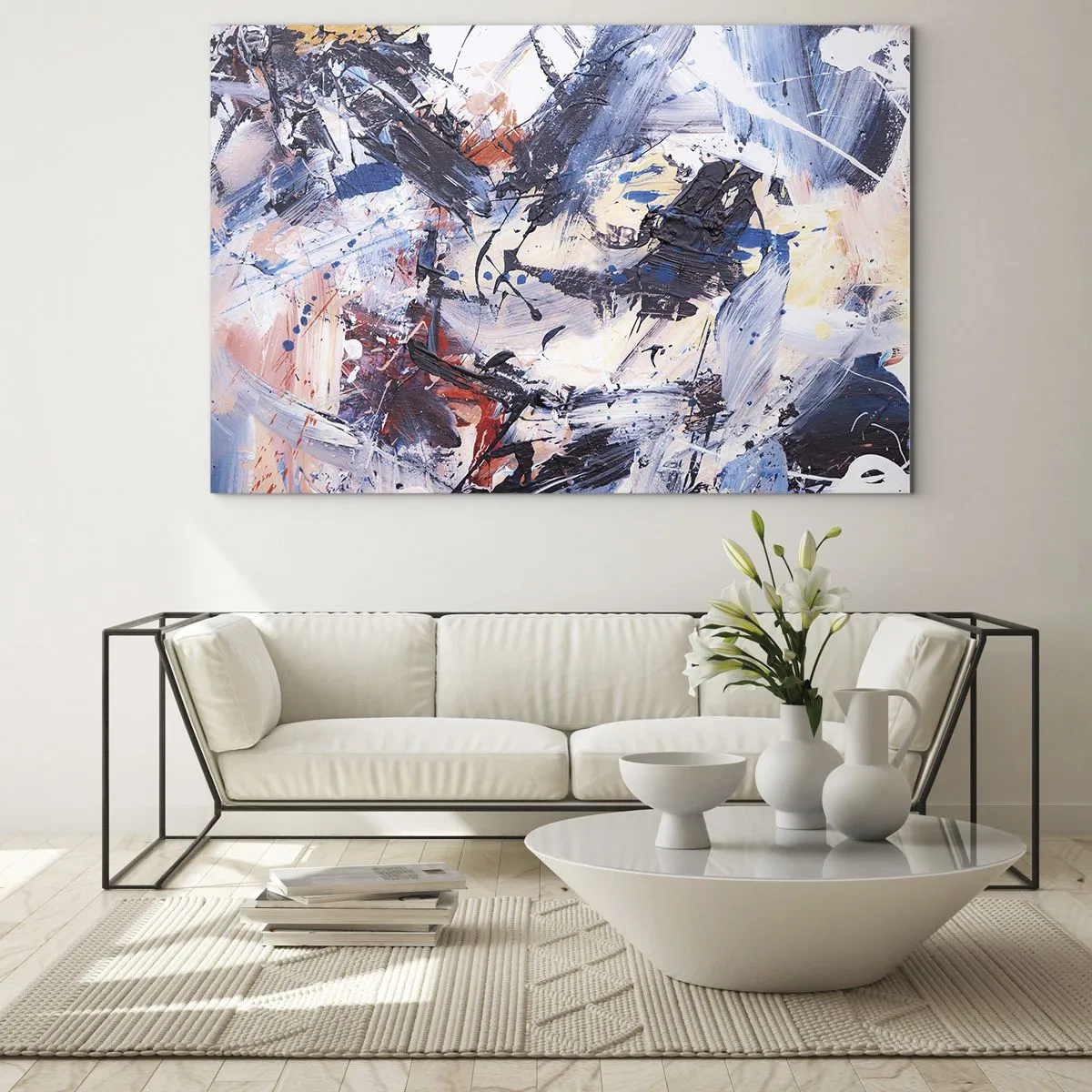 Glasbild - Bild auf glas - Abstrakte Malerei in intensiven Farben - 100x70cm - Verrückter Tanz der Abstraktion - Moderne Wanddekoration für Wohnzimmer und Schlafzimmer ARTTOR