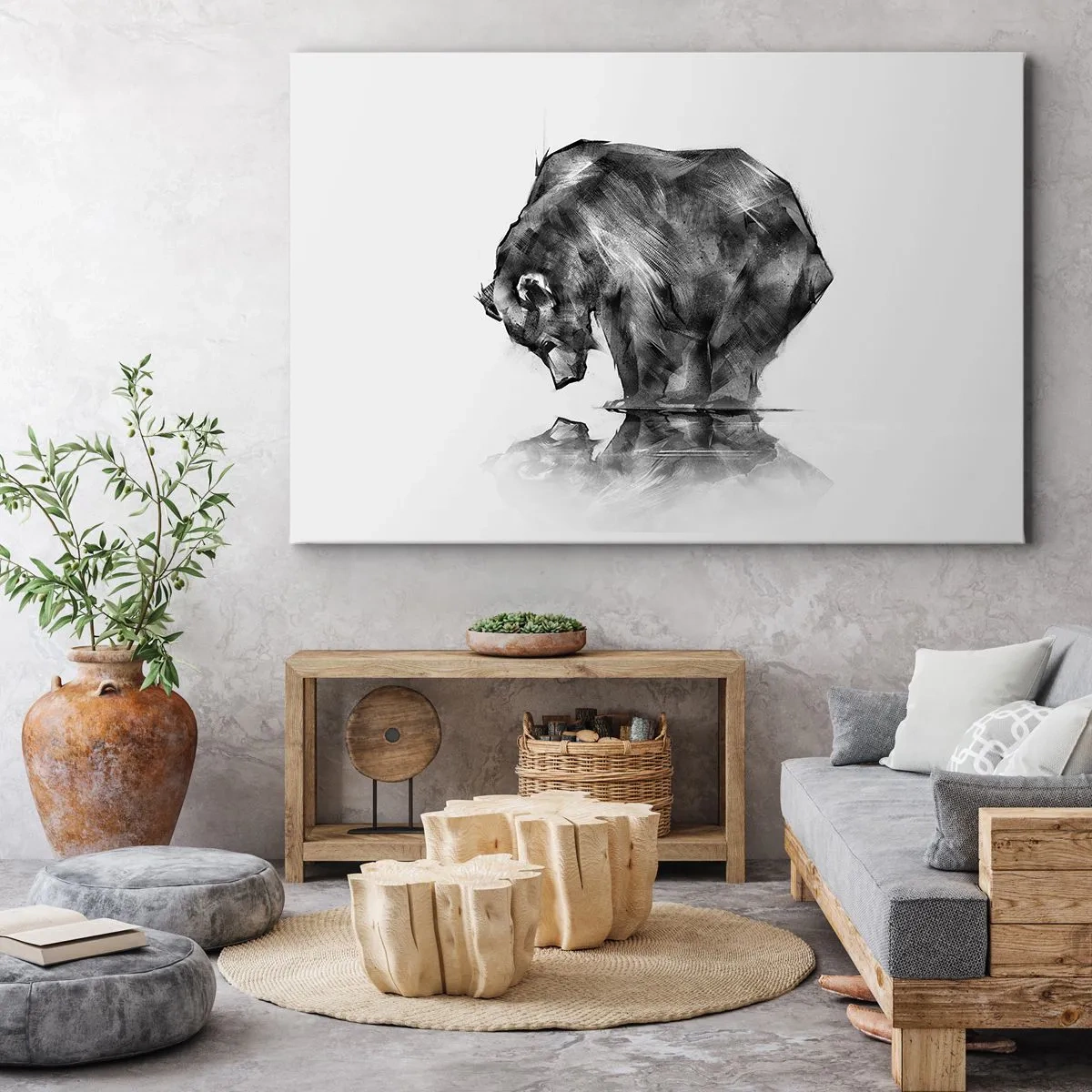 Bild auf Leinwand - Leinwandbild - Eine Zeichnung eines Bären im minimalistischen Stil - 70x50cm - Schön, jemanden in der Nähe zu sehen - Moderne Wanddekoration für Wohnzimmer und Schlafzimmer ARTTOR