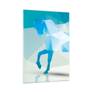 Glasbild - Bild auf glas - Geometrisches Pferd in Blau- und Weißtönen - 50x70cm - Geometrisches Pferd in Türkis - Moderne Wanddekoration für Wohnzimmer und Schlafzimmer ARTTOR