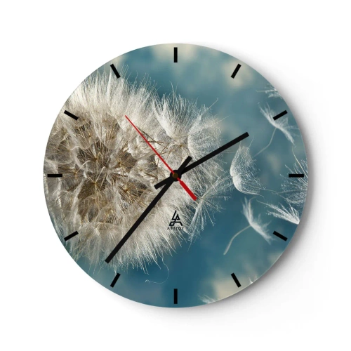 Wanduhr - Glasuhr - Ein Löwenzahn vor blauem Himmel mit schwebenden Samen - 30x30cm - Engelsatem - Moderne Wanddekoration für Wohnzimmer, Küche und Schlafzimmer ARTTOR