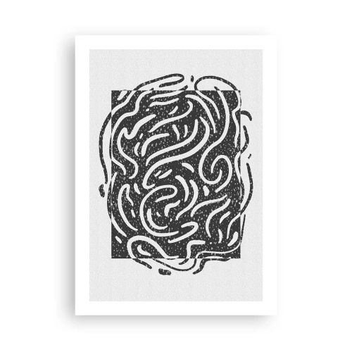 Poster - Abstrakte Komposition mit dynamischen Linien und Formen in Schwarzweiß. - 50x70cm - Abstraktion: Freudentanz - Moderne Wanddekoration für Wohnzimmer und Schlafzimmer ARTTOR