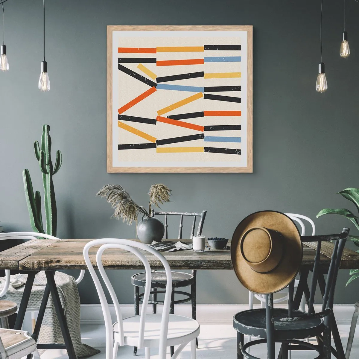 Poster in einem Rahmen aus heller Eiche - Komposition auf der Ebene - 30x30 cm