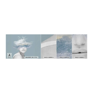 Fototapeten Muster Premium Sand - Mit dem Kopf in den Wolken - Hell, Porträt, Wolken - 100x30 cm