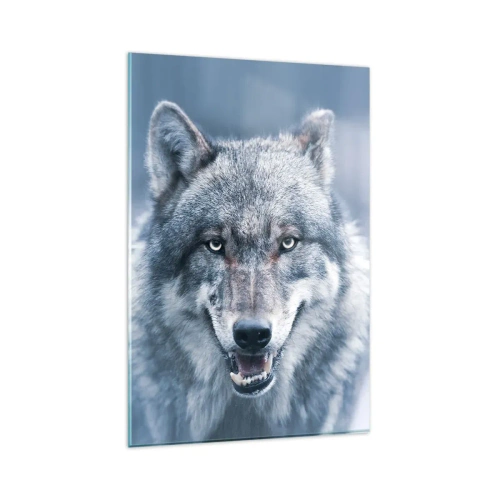 Glasbild - Bild auf glas - Ein Wolf mit intensivem Blick in einer Winterlandschaft - 80x120cm - Werden Sie die Herausforderung annehmen? - Moderne Wanddekoration für Wohnzimmer und Schlafzimmer ARTTOR
