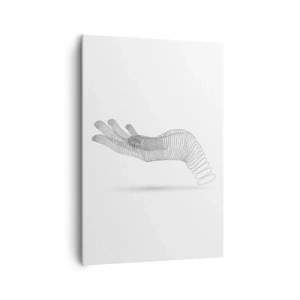 Bild auf Leinwand - Leinwandbild - Eine minimalistische Illustration einer Hand aus schwarzen Punkten auf weißem Hintergrund. - 70x100cm - Federnde Hand - Moderne Wanddekoration für Wohnzimmer und Schlafzimmer ARTTOR