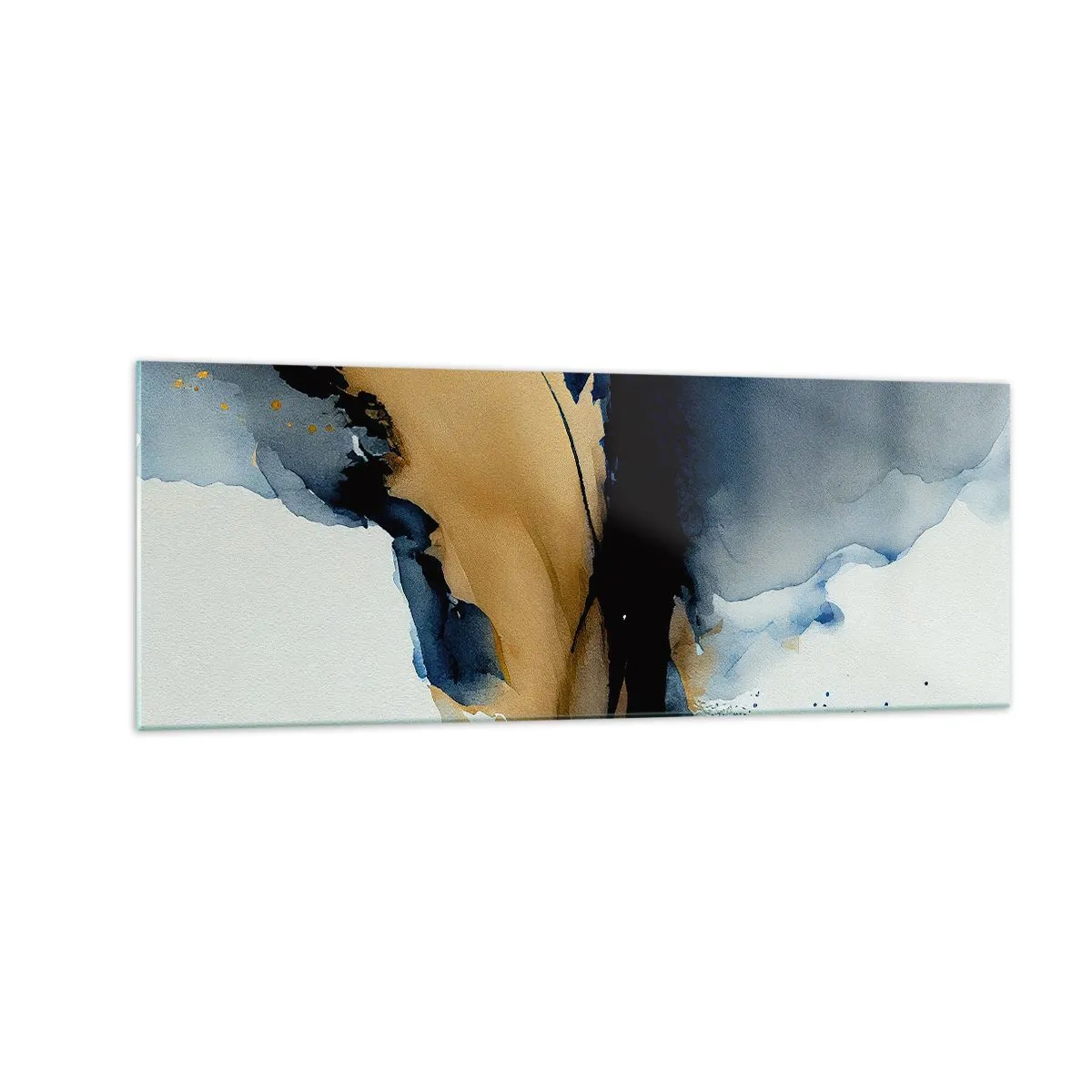Glasbild - Bild auf glas - Eine abstrakte Komposition in Marineblau- und Goldtönen - 140x50cm - Hinter dem Vorhang - Moderne Wanddekoration für Wohnzimmer und Schlafzimmer ARTTOR