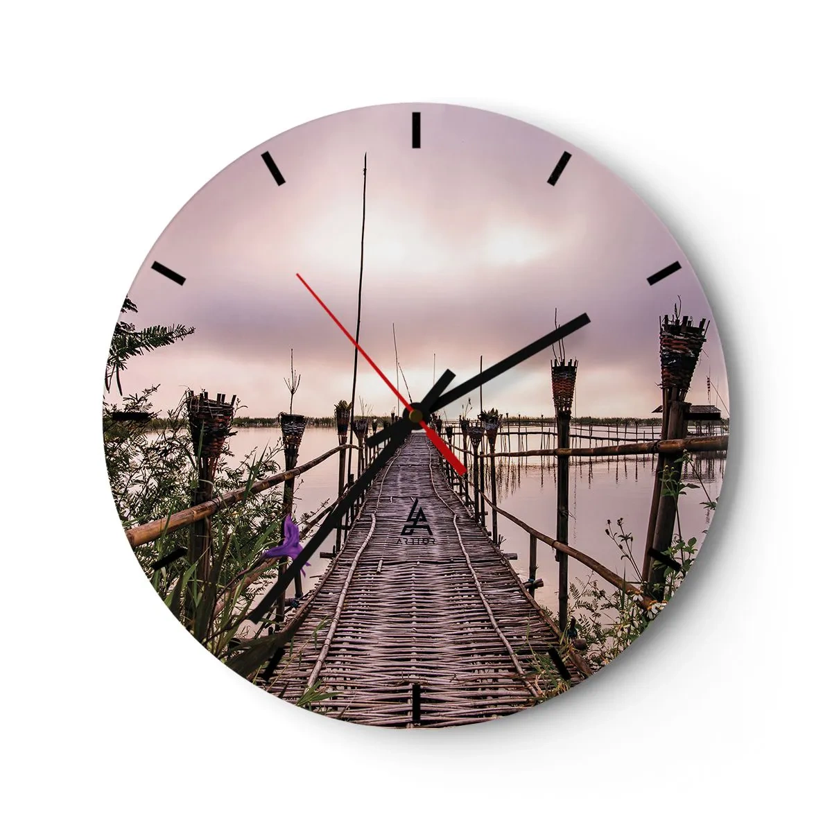 Wanduhr - Glasuhr - Eine Bambusbrücke, die in die Tiefen eines ruhigen Sees führt - 30x30cm - Frieden und Ruhe Asiens - Moderne Wanddekoration für Wohnzimmer, Küche und Schlafzimmer ARTTOR