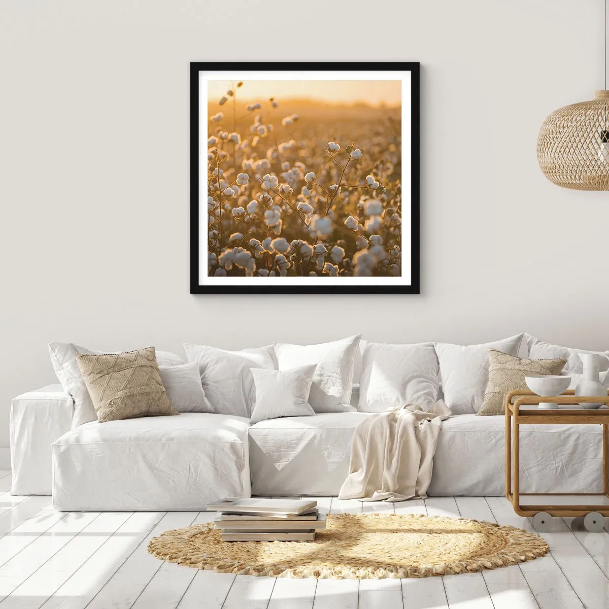 Poster in einem schwarzem Rahmen - Fluffiges Feld - 40x40 cm