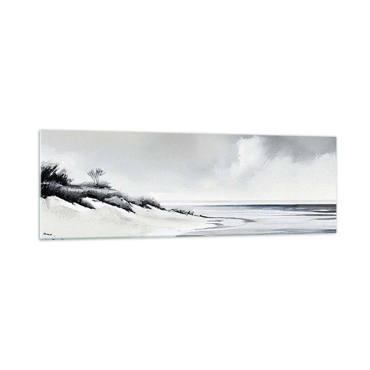 Glasbild - Bild auf glas - Ein Strand in gedämpften Grau- und Blautönen - 160x50cm - Für immer zusammen - Moderne Wanddekoration für Wohnzimmer und Schlafzimmer ARTTOR