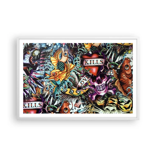 Poster in einem weißen Rahmen - Der Traum des Tätowierers - 91x61 cm