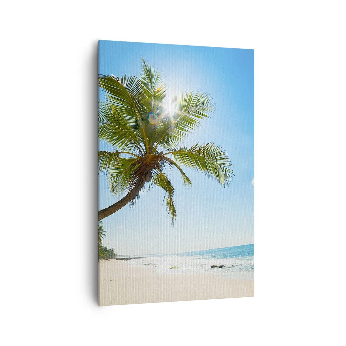 Bild auf Leinwand - Leinwandbild - Ein Strand mit Palmen in einer tropischen Landschaft - 80x120cm - Niemandem zeigen - Moderne Wanddekoration für Wohnzimmer und Schlafzimmer ARTTOR