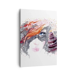 Bild auf Leinwand - Leinwandbild - Künstlerisches Frauenporträt mit Details und rotem Akzent - 50x70cm - Bei ihr ist jeden Tag Feiertag - Moderne Wanddekoration für Wohnzimmer und Schlafzimmer ARTTOR