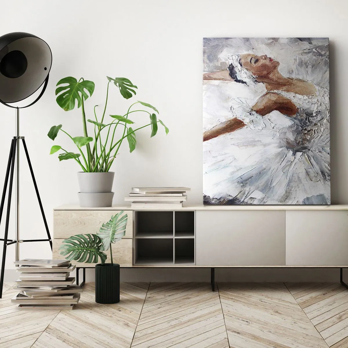 Bild auf Leinwand - Leinwandbild - Eine Ballerina in einem weißen Kleid tanzt - 50x70cm - Zart und leicht wie Tüll - Moderne Wanddekoration für Wohnzimmer und Schlafzimmer ARTTOR