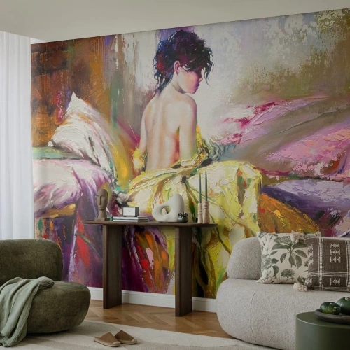 Fototapete Premium Canvas - Zwischen den Lippen und dem Rand der Tasse - Frau, Körper, Stück - 400x280 cm