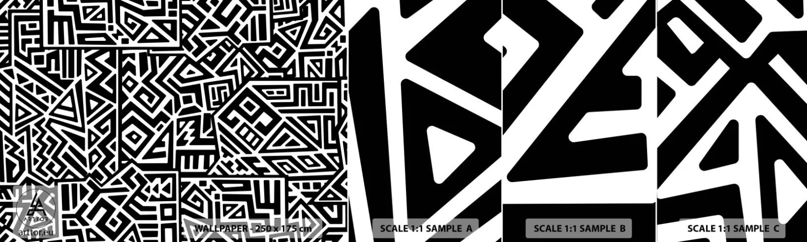 Fototapeten Muster Selbstklebend Deluxe Sticker - Präkolumbianische Komposition - Abstraktion, Stück, Schwarz und weiß - 100x30 cm