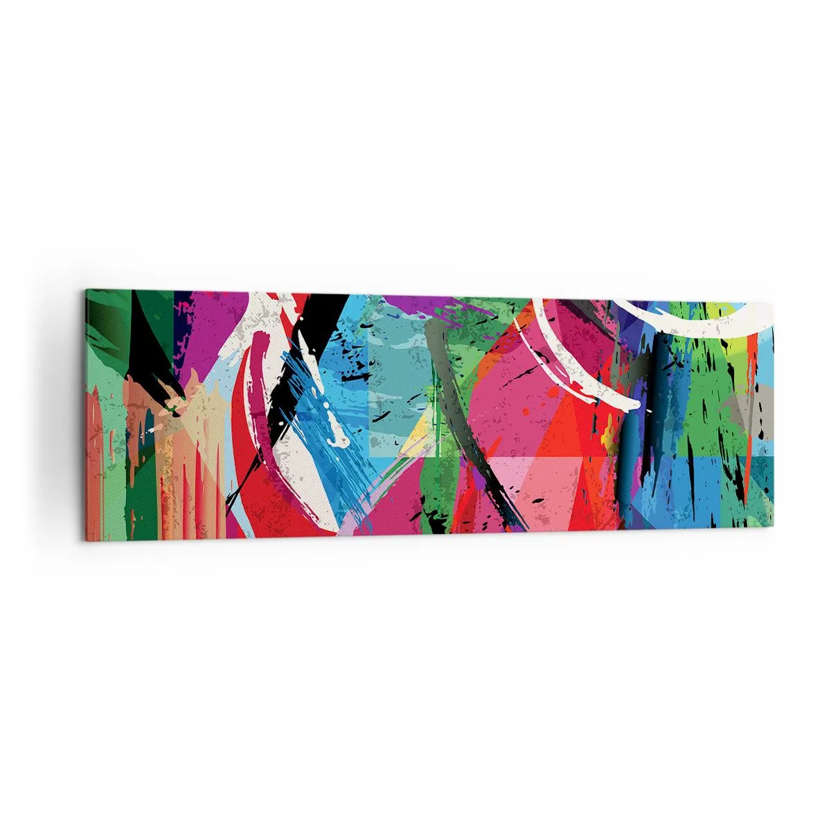 Bild auf Leinwand - Leinwandbild - Farbenfrohe Abstraktion mit dynamischen Pinselstrichen - 160x50cm - Schnell, spritzig und springt - Moderne Wanddekoration für Wohnzimmer und Schlafzimmer ARTTOR