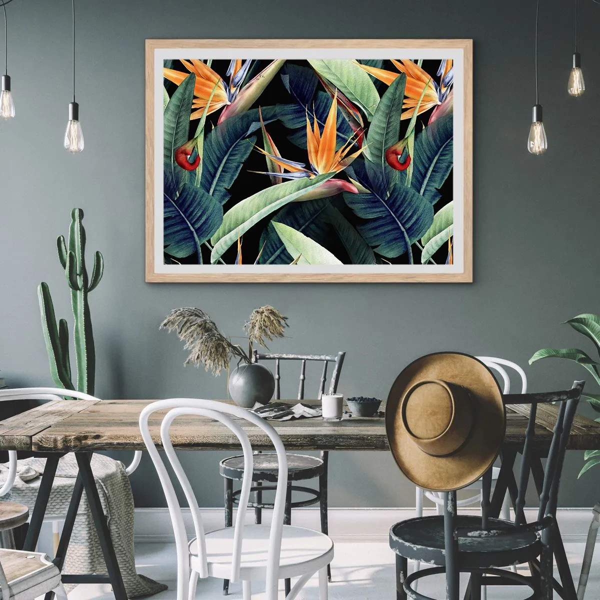 Poster in einem Rahmen aus heller Eiche - Flammende Blumen der Tropen - 50x40 cm