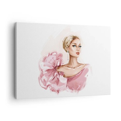 Bild auf Leinwand - Leinwandbild - Porträt einer Frau in einem rosa Kleid vor hellem Hintergrund - 70x50cm - Wie gemalt ... - Moderne Wanddekoration für Wohnzimmer und Schlafzimmer ARTTOR