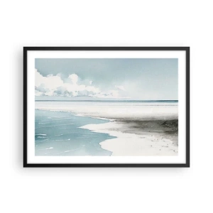 Poster in einem schwarzem Rahmen - Ruhiges Meer und Strand in hellen Blautönen - 70x50cm - Sanfte Flut - Moderne Wanddekoration für Wohnzimmer und Schlafzimmer ARTTOR