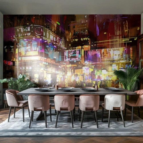 Selbstklebende Fototapete Deluxe Sticker - In einem Lichtermeer - Stadt, Die Architektur, Nachtleben - 400x280 cm