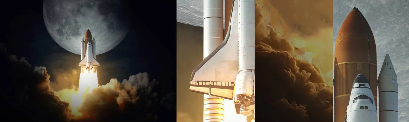 Fototapetenmuster Standard Eco - Beginn eines überirdischen Abenteuers - Mond, Eine Weltraumrakete, NASA - 100x30 cm