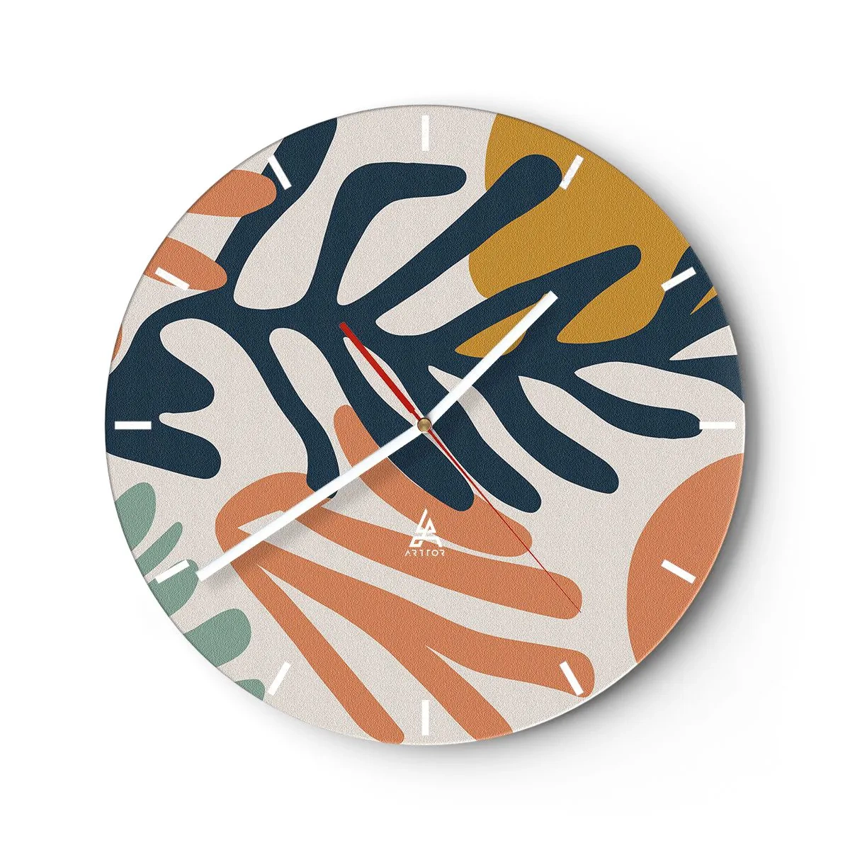 Wanduhr - Glasuhr - Bunte Blätter im grafischen Stil auf hellem Hintergrund - 30x30cm - Korallenmeere - Moderne Wanddekoration für Wohnzimmer, Küche und Schlafzimmer ARTTOR
