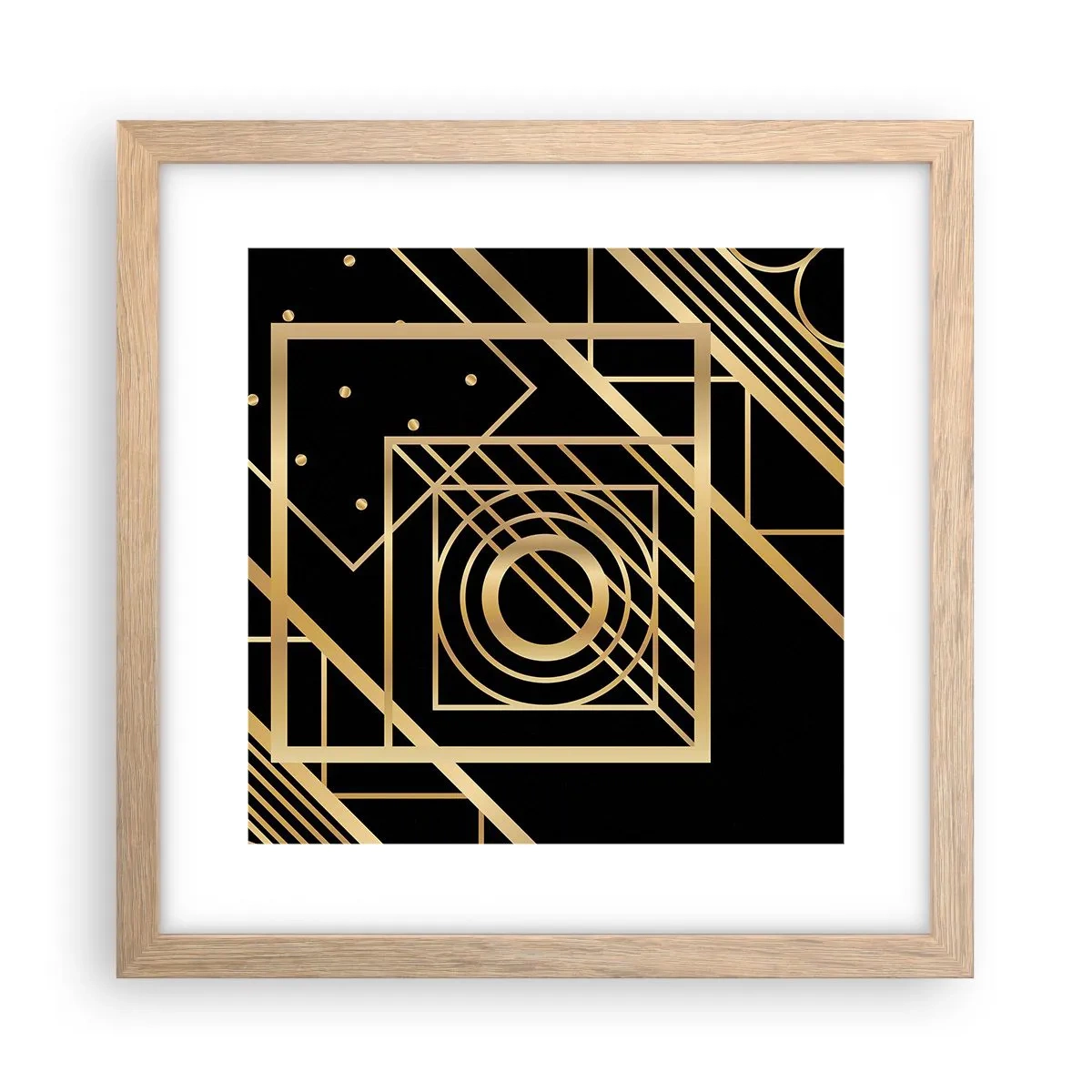 Poster in einem Rahmen aus heller Eiche - Goldene Geometrie - 30x30 cm