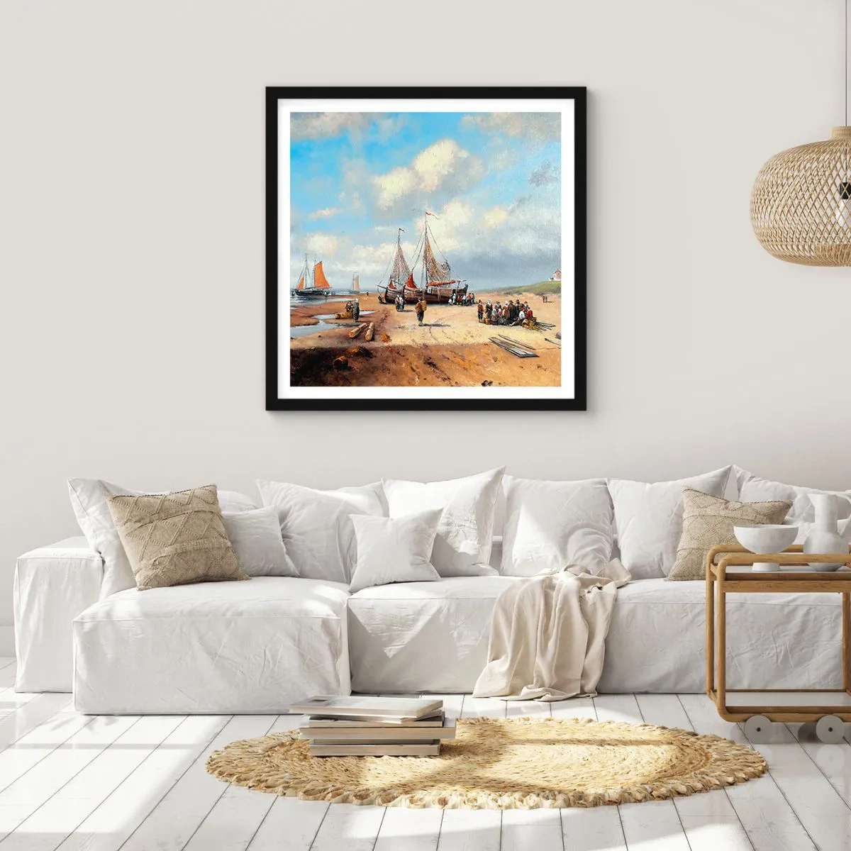 Poster in einem schwarzem Rahmen - Nach einem erfolgreichen Fischfang - 30x30 cm