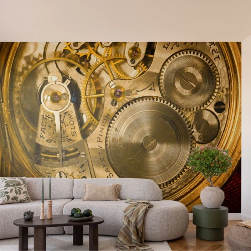 Selbstklebende Fototapete Deluxe Sticker - Geh mit der Zeit - Uhr, Uhrwerk, Jahrgang - 250x175 cm