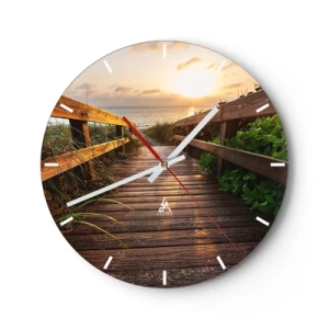 Wanduhr - Glasuhr - Holzsteg zum Strand bei Sonnenuntergang - 30x30cm - Und direkt ans Ufer - Moderne Wanddekoration für Wohnzimmer, Küche und Schlafzimmer ARTTOR