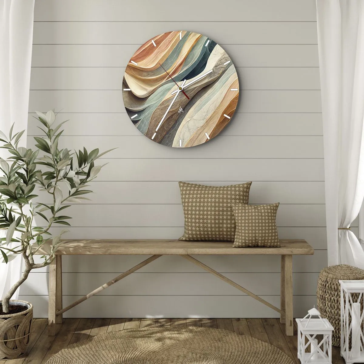Wanduhr - Glasuhr - Mehrschichtige Wellen in Pastell- und Erdfarben - 30x30cm - Moment vor der Veränderung - Moderne Wanddekoration für Wohnzimmer, Küche und Schlafzimmer ARTTOR
