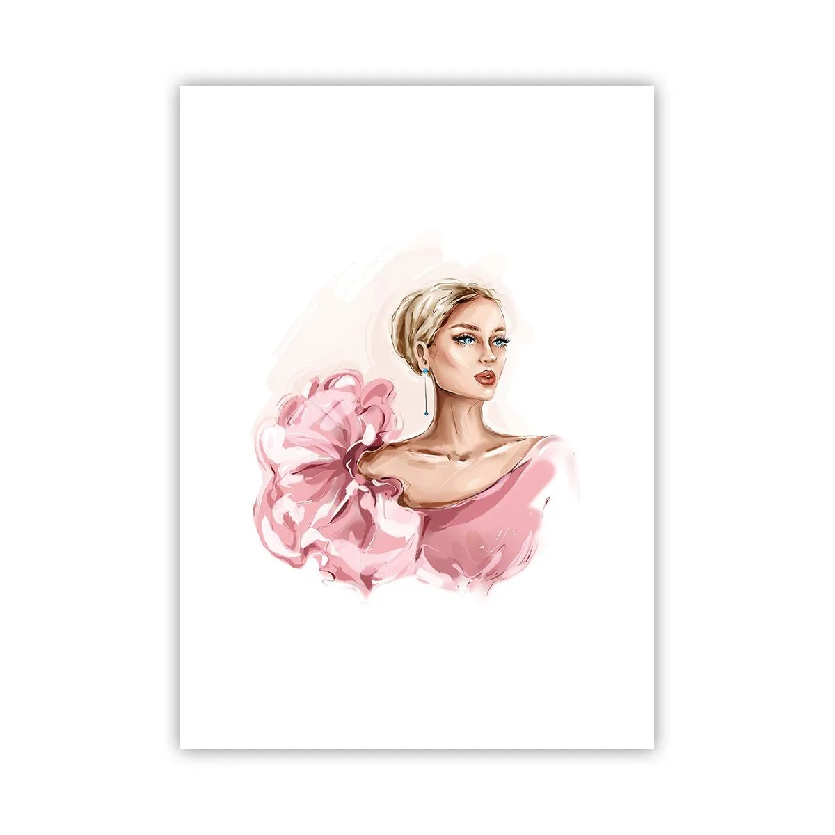 Poster - Elegante Frau in einem rosa Kleid - 50x70cm - Wie gemalt ... - Moderne Wanddekoration für Wohnzimmer und Schlafzimmer ARTTOR