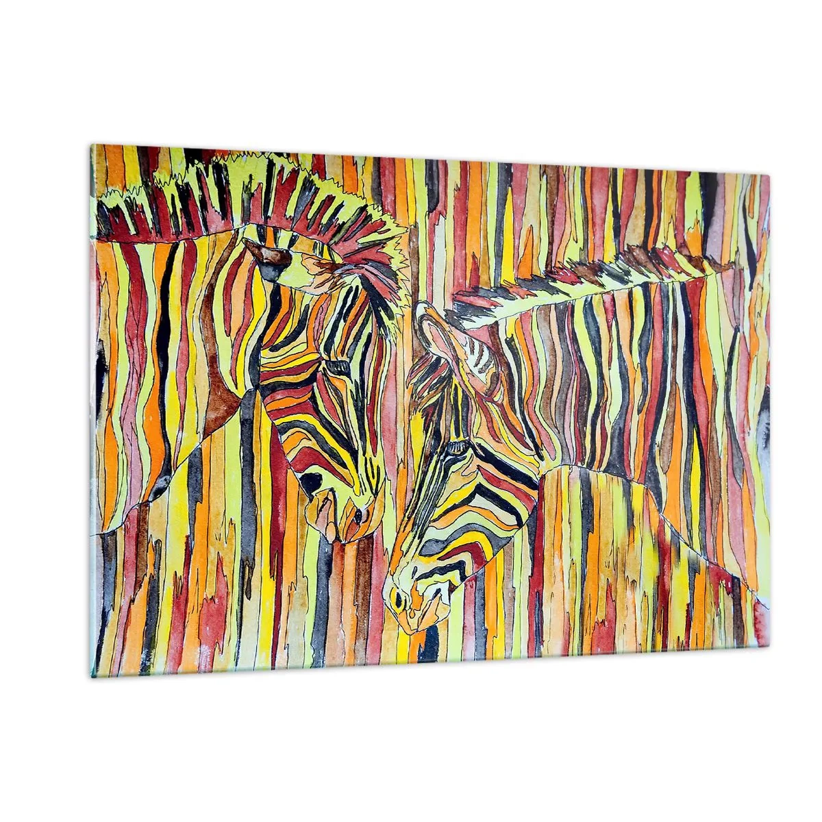 Glasbild - Bild auf glas - Bunte Zebras im künstlerischen Aquarell-Stil - 120x80cm - Also du auch... - Moderne Wanddekoration für Wohnzimmer und Schlafzimmer ARTTOR
