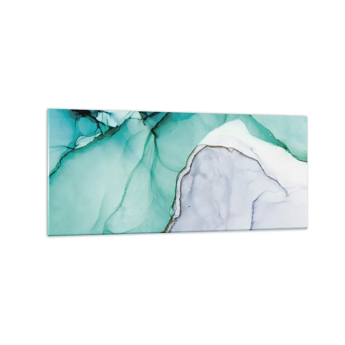 Glasbild - Bild auf glas - Abstraktes Muster in Türkis- und Weißtönen - 120x50cm - Eine Studie in Türkis - Moderne Wanddekoration für Wohnzimmer und Schlafzimmer ARTTOR