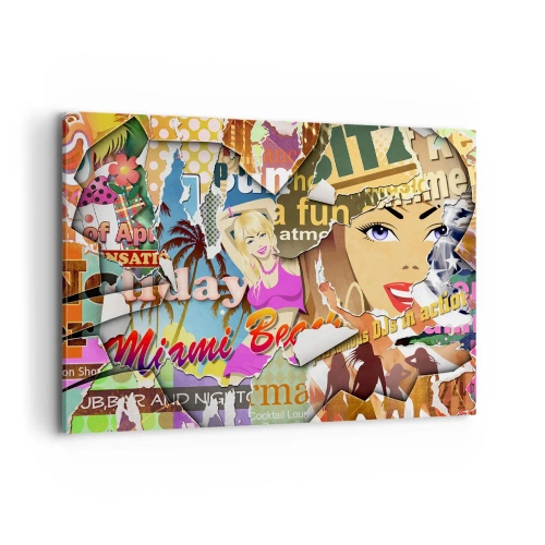 Bild auf Leinwand - Leinwandbild - Eine farbenfrohe Collage mit Retro- und Pop-Art-Elementen. - 100x70cm - Sommer Rückblicke - Moderne Wanddekoration für Wohnzimmer und Schlafzimmer ARTTOR