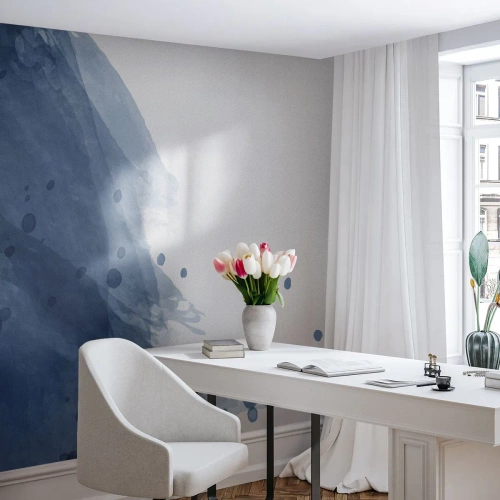 Fototapete Premium Sand - Zartes blaues Aquarell mit Flecken auf weißem Hintergrund - 100x70cm - Blauer Tüll - Moderne Wanddekoration für Wohnzimmer und Schlafzimmer ARTTOR