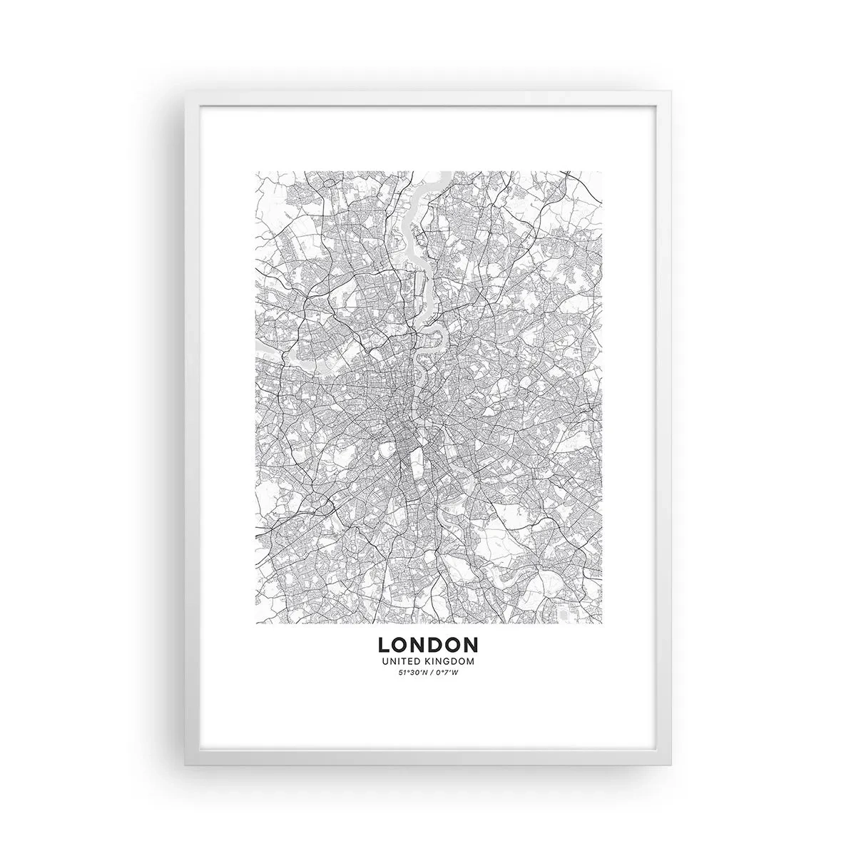 Poster in einem weißen Rahmen - Karte des Labyrinths von London - 50x70 cm