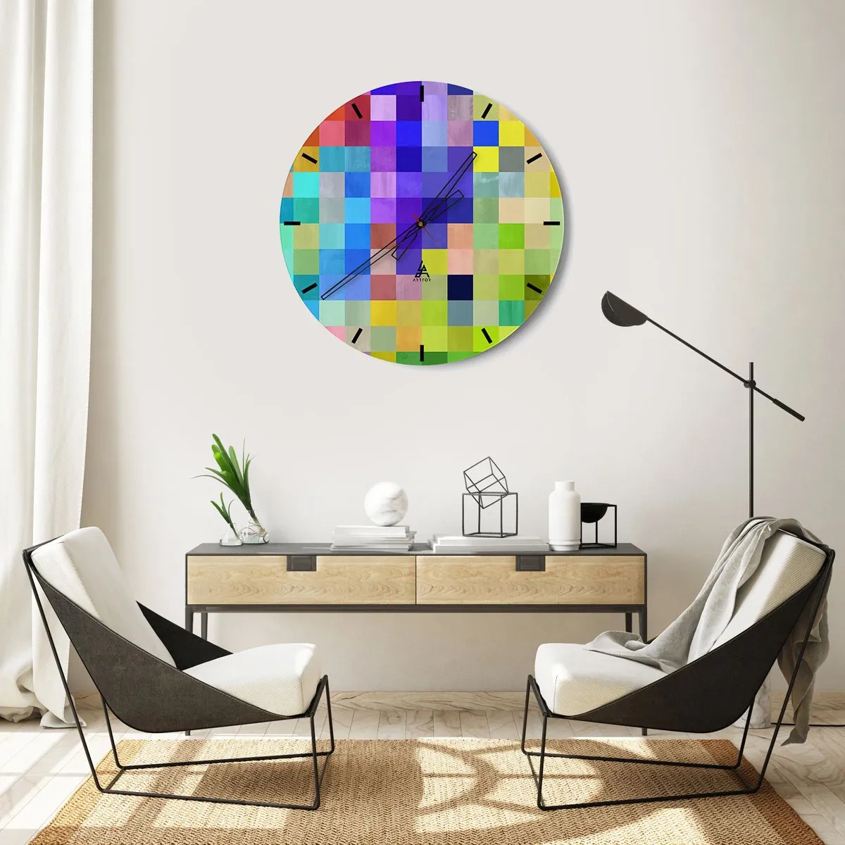 Wanduhr - Glasuhr - Ein Mosaik aus bunten Quadraten im modernen Stil - 30x30cm - Alle anderen, alle gleich - Moderne Wanddekoration für Wohnzimmer, Küche und Schlafzimmer ARTTOR
