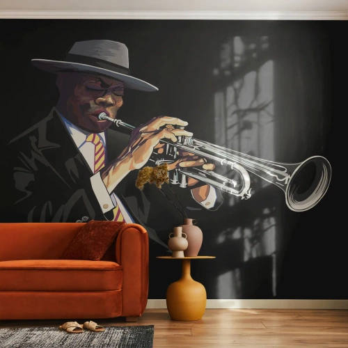 Selbstklebende Fototapete Deluxe Sticker - Charme der alten Schule - Musik, Jazz, Trompete - 400x280 cm