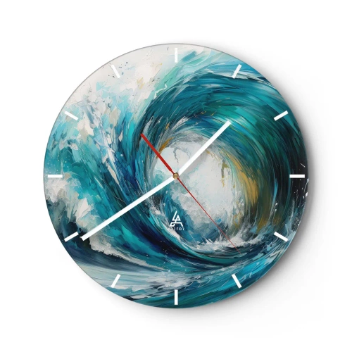 Wanduhr - Glasuhr - Eine dynamische Meereswelle, die in türkisfarbenen Farben wirbelt - 30x30cm - Meeresportal - Moderne Wanddekoration für Wohnzimmer, Küche und Schlafzimmer ARTTOR