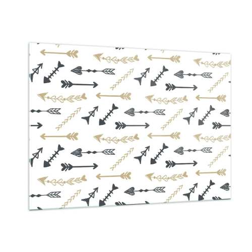 Glasbild - Bild auf glas - Ein Muster aus Pfeilen in verschiedenen Farben auf weißem Hintergrund - 100x70cm - Der Traum des Bogenschützen - Moderne Wanddekoration für Wohnzimmer und Schlafzimmer ARTTOR